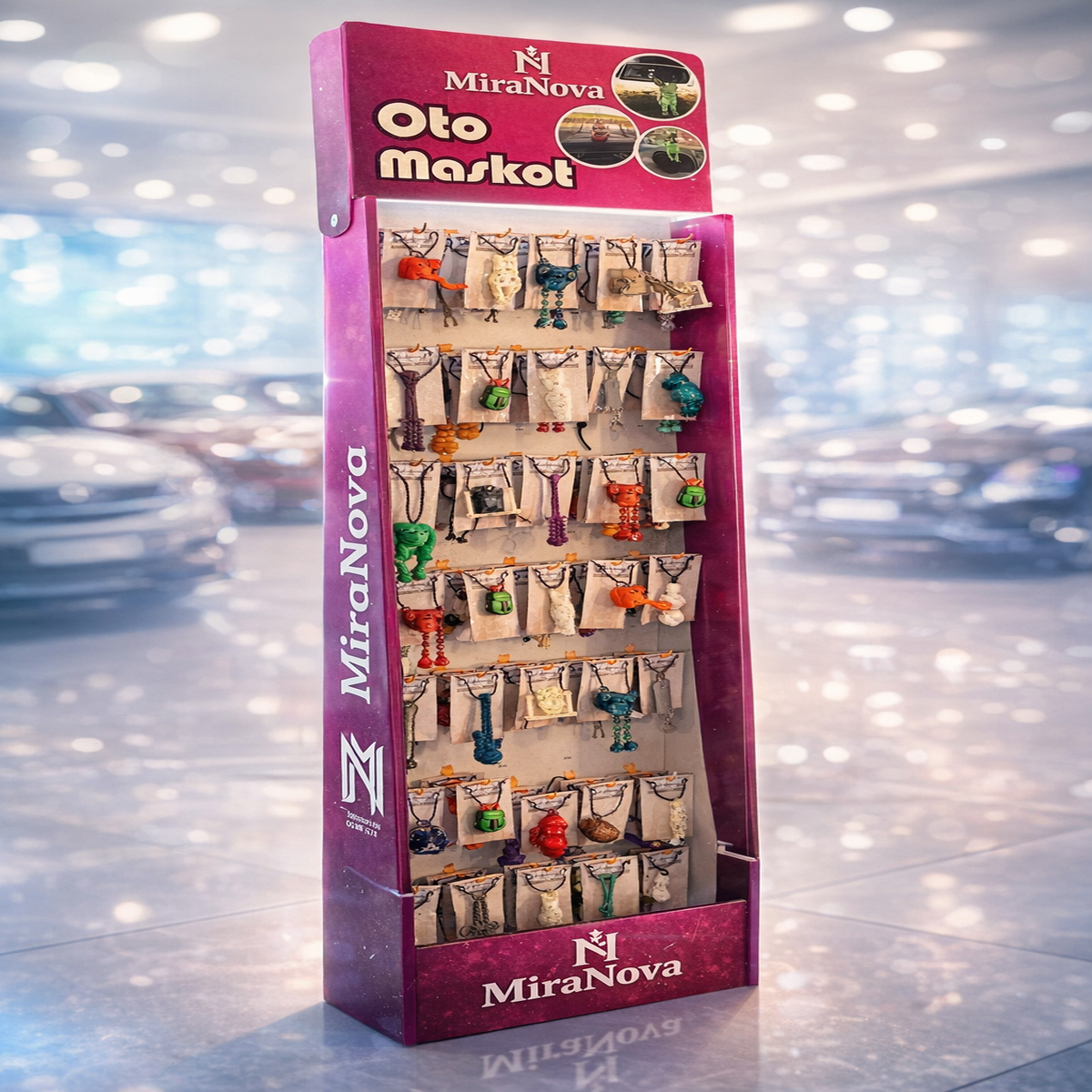 MiraNova Oto Maskot Standlı Set – 140 Adet Araç Maskotu (Hazır Standlı Satış Paketi)